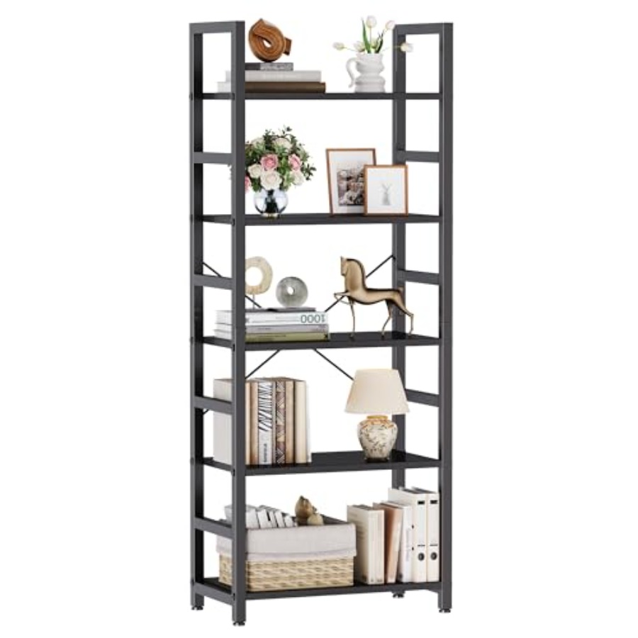 Home Office In Living Room - 5-laags boekenplank, moderne hoge boekenkast, open