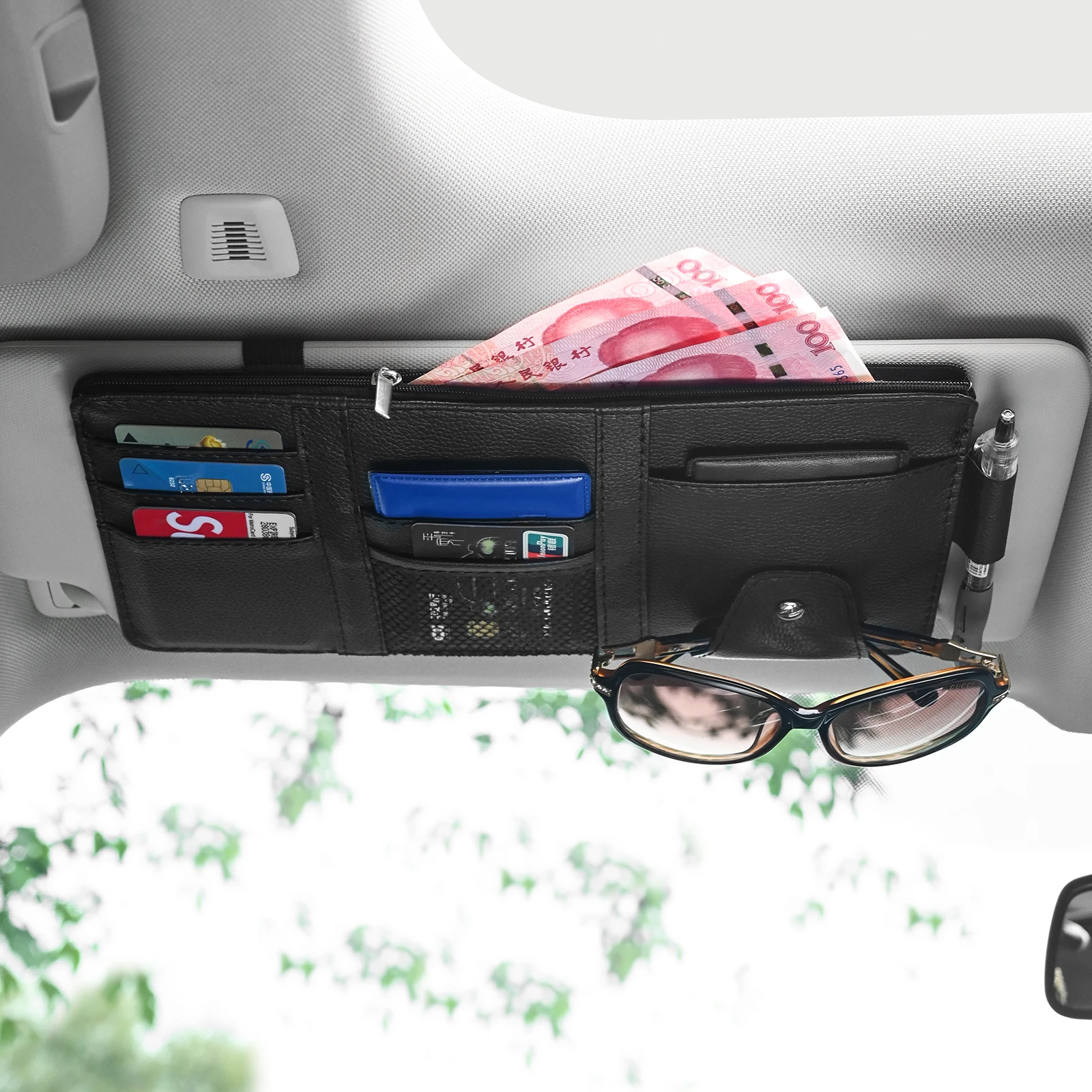 Pen Holder Organizer - Auto zonneklep portemonnee visitekaartjeshouder organizer opbergdoos