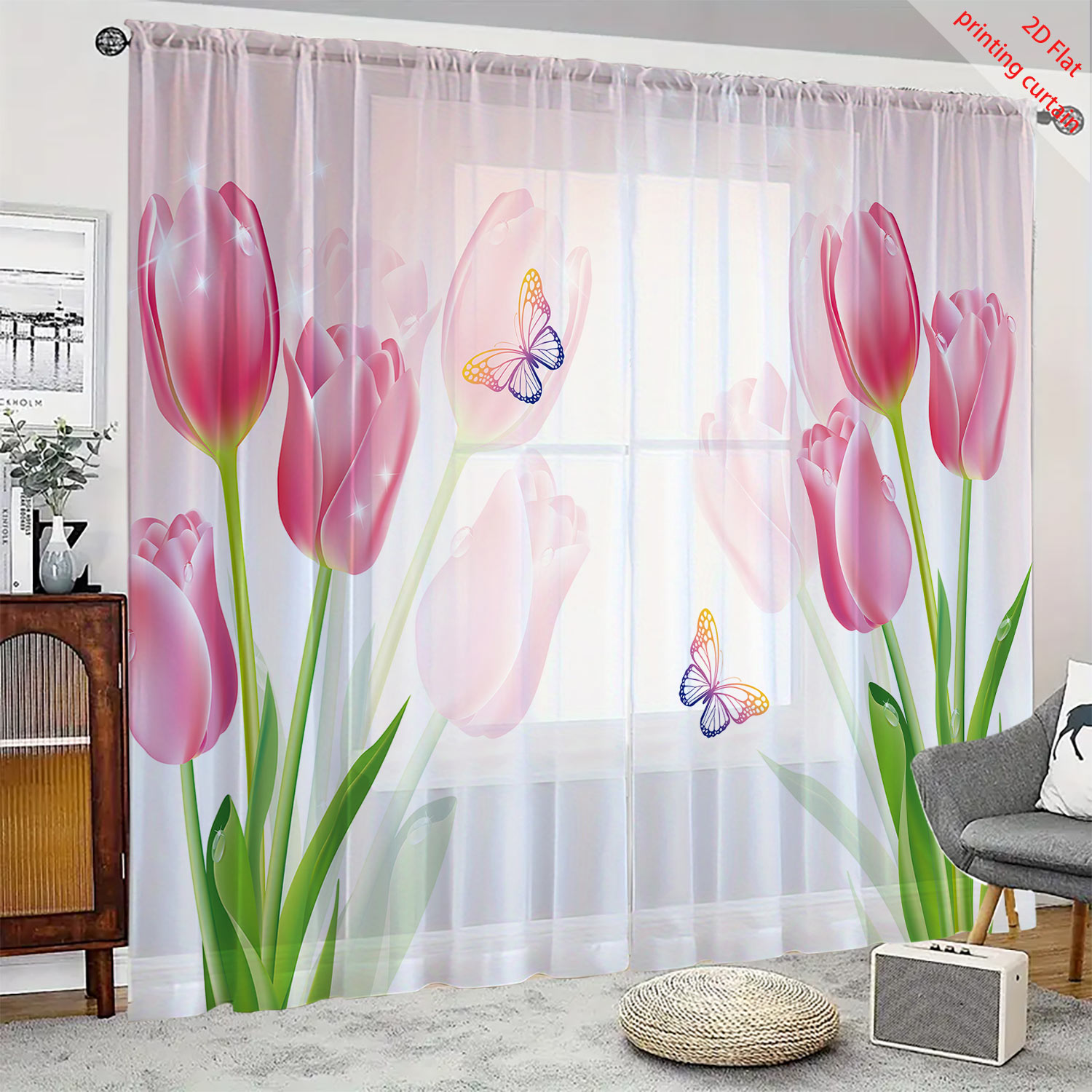 Roze tulpenprint transparant g - Home Office Windows recensie en prijs